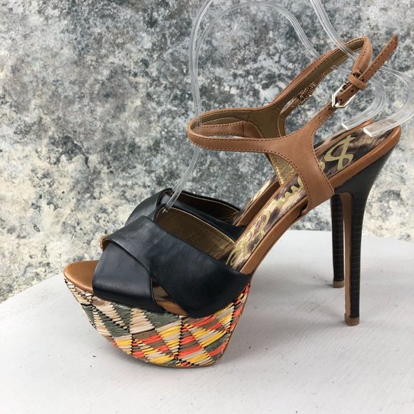 Sam Edelman Women's Size 8.5M Mason Brown Black Leather Multi Platform Heels - Picture 3 of 14